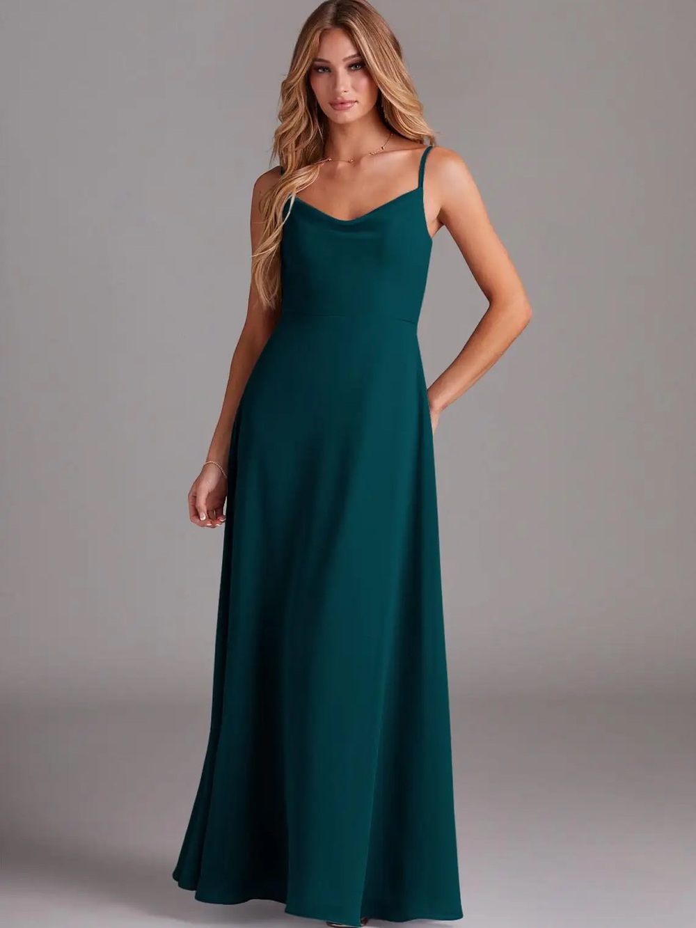 Azazie Pine Daenerys Cowl Neck Dress